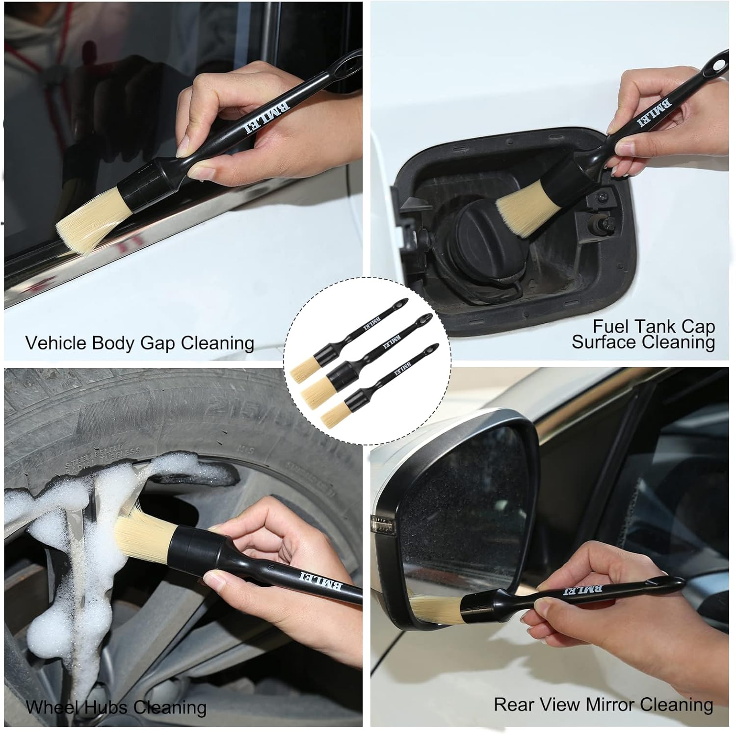 BMLEI 5pcs Car Detailing Brushes Set - Boars Hair Auto Detail Brush Kit
