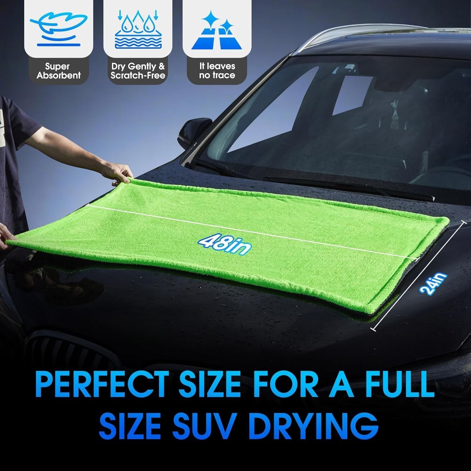 BMLEI 48x24 Car Drying Towel for SUV - Dual Sided Microfiber